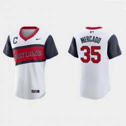 Men Cleveland Indians 35 Oscar Mercado Men Nike White 2021 Little League Class Authentic MLB Jersey