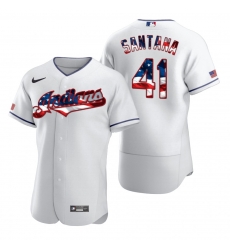 Men Cleveland Indians 41 Carlos Santana Men Nike White Fluttering USA Flag Limited Edition Flex Base MLB Jersey