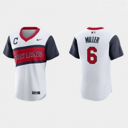 Men Cleveland Indians 6 Owen Miller Men Nike White 2021 Little League Class Authentic MLB Jersey