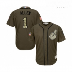 Mens Cleveland Indians 1 Greg Allen Authentic Green Salute to Service Baseball Jersey 