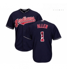 Mens Cleveland Indians 1 Greg Allen Authentic Navy Blue Team Logo Fashion Cool Base Baseball Jersey 