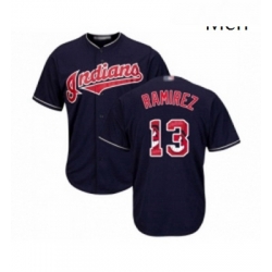 Mens Cleveland Indians 13 Hanley Ramirez Authentic Navy Blue Team Logo Fashion Cool Base Baseball Jersey 