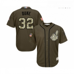 Mens Cleveland Indians 32 Zach Duke Authentic Green Salute to Service Baseball Jersey 