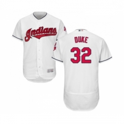 Mens Cleveland Indians 32 Zach Duke White Home Flex Base Authentic Collection Baseball Jersey