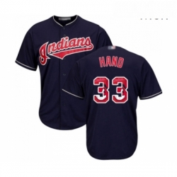 Mens Cleveland Indians 33 Brad Hand Authentic Navy Blue Team Logo Fashion Cool Base Baseball Jersey 