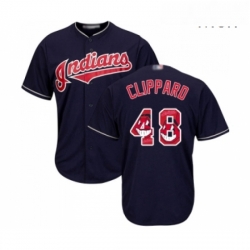 Mens Cleveland Indians 48 Tyler Clippard Authentic Navy Blue Team Logo Fashion Cool Base Baseball Jersey 