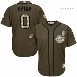Mens Majestic Cleveland Indians 0 BJ Upton Replica Green Salute to Service MLB Jersey 