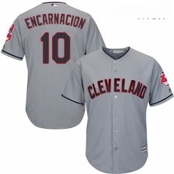 Mens Majestic Cleveland Indians 10 Edwin Encarnacion Replica Grey Road Cool Base MLB Jersey