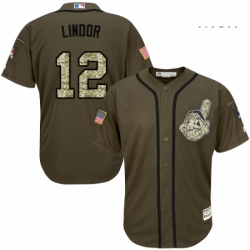 Mens Majestic Cleveland Indians 12 Francisco Lindor Authentic Green Salute to Service MLB Jersey