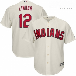 Mens Majestic Cleveland Indians 12 Francisco Lindor Replica Cream Alternate 2 Cool Base MLB Jersey