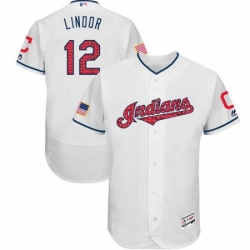 Mens Majestic Cleveland Indians 12 Francisco Lindor White Stars Stripes Collection 2018 World Series Jersey Flex Ba
