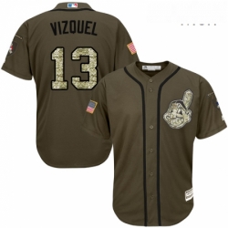 Mens Majestic Cleveland Indians 13 Omar Vizquel Authentic Green Salute to Service MLB Jersey 