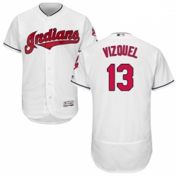 Mens Majestic Cleveland Indians 13 Omar Vizquel White Home Flex Base Authentic Collection MLB Jersey