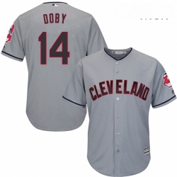 Mens Majestic Cleveland Indians 14 Larry Doby Replica Grey Road Cool Base MLB Jersey