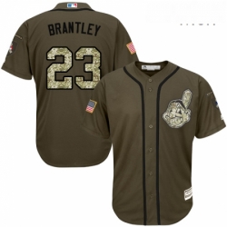 Mens Majestic Cleveland Indians 23 Michael Brantley Authentic Green Salute to Service MLB Jersey