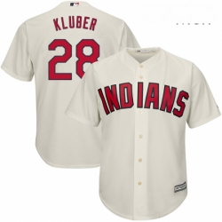Mens Majestic Cleveland Indians 28 Corey Kluber Replica Cream Alternate 2 Cool Base MLB Jersey