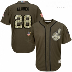 Mens Majestic Cleveland Indians 28 Corey Kluber Replica Green Salute to Service MLB Jersey