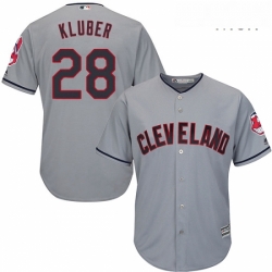 Mens Majestic Cleveland Indians 28 Corey Kluber Replica Grey Road Cool Base MLB Jersey