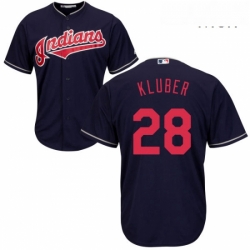 Mens Majestic Cleveland Indians 28 Corey Kluber Replica Navy Blue Alternate 1 Cool Base MLB Jersey