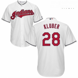 Mens Majestic Cleveland Indians 28 Corey Kluber Replica White Home Cool Base MLB Jersey