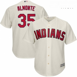 Mens Majestic Cleveland Indians 35 Abraham Almonte Replica Cream Alternate 2 Cool Base MLB Jersey