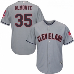Mens Majestic Cleveland Indians 35 Abraham Almonte Replica Grey Road Cool Base MLB Jersey