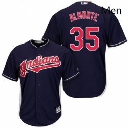 Mens Majestic Cleveland Indians 35 Abraham Almonte Replica Navy Blue Alternate 1 Cool Base MLB Jersey