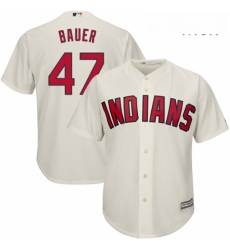 Mens Majestic Cleveland Indians 47 Trevor Bauer Replica Cream Alternate 2 Cool Base MLB Jersey