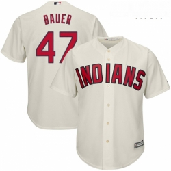 Mens Majestic Cleveland Indians 47 Trevor Bauer Replica Cream Alternate 2 Cool Base MLB Jersey