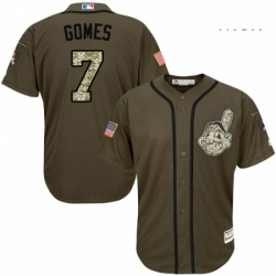 Mens Majestic Cleveland Indians 7 Yan Gomes Replica Green Salute to Service MLB Jersey
