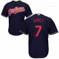 Mens Majestic Cleveland Indians 7 Yan Gomes Replica Navy Blue Alternate 1 Cool Base MLB Jersey