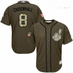 Mens Majestic Cleveland Indians 8 Lonnie Chisenhall Replica Green Salute to Service MLB Jersey