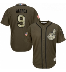 Mens Majestic Cleveland Indians 9 Carlos Baerga Authentic Green Salute to Service MLB Jersey 
