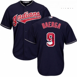 Mens Majestic Cleveland Indians 9 Carlos Baerga Authentic Navy Blue Team Logo Fashion Cool Base MLB Jersey 