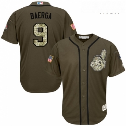 Mens Majestic Cleveland Indians 9 Carlos Baerga Replica Green Salute to Service MLB Jersey 