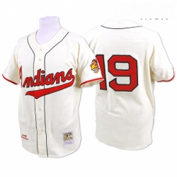 Mens Mitchell and Ness 1948 Cleveland Indians 19 Bob Feller Authentic Cream Throwback MLB Jersey