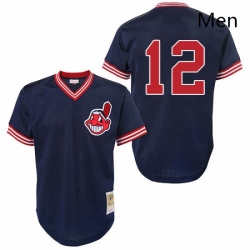 Mens Mitchell and Ness Cleveland Indians 12 Francisco Lindor Replica Blue Throwback MLB Jersey