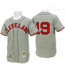 Mens Mitchell and Ness Cleveland Indians 19 Bob Feller Replica Grey Throwback MLB Jersey