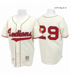 Mens Mitchell and Ness Cleveland Indians 29 Satchel Paige Replica Cream Throwback MLB Jersey