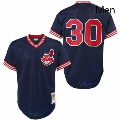 Mens Mitchell and Ness Cleveland Indians 30 Joe Carter Authentic Blue Throwback MLB Jersey