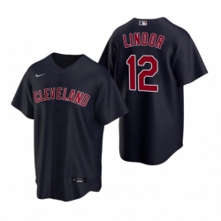 Mens Nike Cleveland Indians 12 Francisco Lindor Navy Alternate Stitched Baseball Jerse