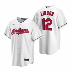 Mens Nike Cleveland Indians 12 Francisco Lindor White Home Stitched Baseball Jerse