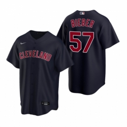 Mens Nike Cleveland Indians 57 Shane Bieber Navy Alternate Stitched Baseball Jersey