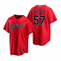 Mens Nike Cleveland Indians 57 Shane Bieber Red Alternate Stitched Baseball Jersey