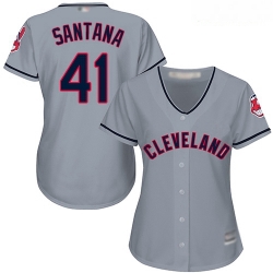 Indians #41 Carlos Santana Grey Road Women Stitched Baseball Jersey