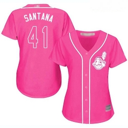 Indians #41 Carlos Santana Pink Fashion Women Stitched Baseball Jersey