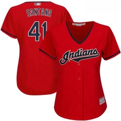 Indians #41 Carlos Santana Red Alternate Women Stitched Baseball Jersey