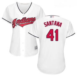 Indians #41 Carlos Santana White Home Women Stitched Baseball Jersey