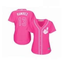 Womens Cleveland Indians 13 Hanley Ramirez Replica Pink Fashion Cool Base Baseball Jersey 