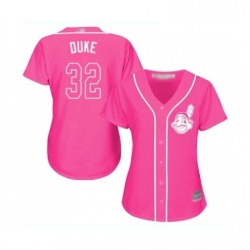 Womens Cleveland Indians 32 Zach Duke Replica Pink Fashion Cool Base Baseball Jersey 